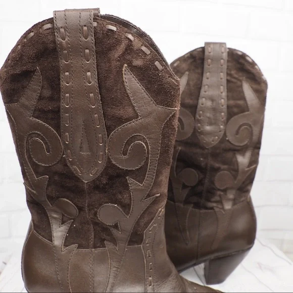 Bass Palomino 7 brown leather suede cowgirl boots - Picture 3 of 16